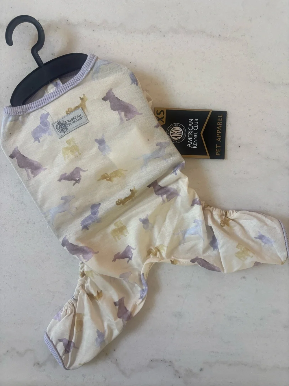 American Kennel Club Cream Dog Pajama with Purple & Gold Silhouettes - XS